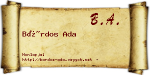 Bárdos Ada névjegykártya